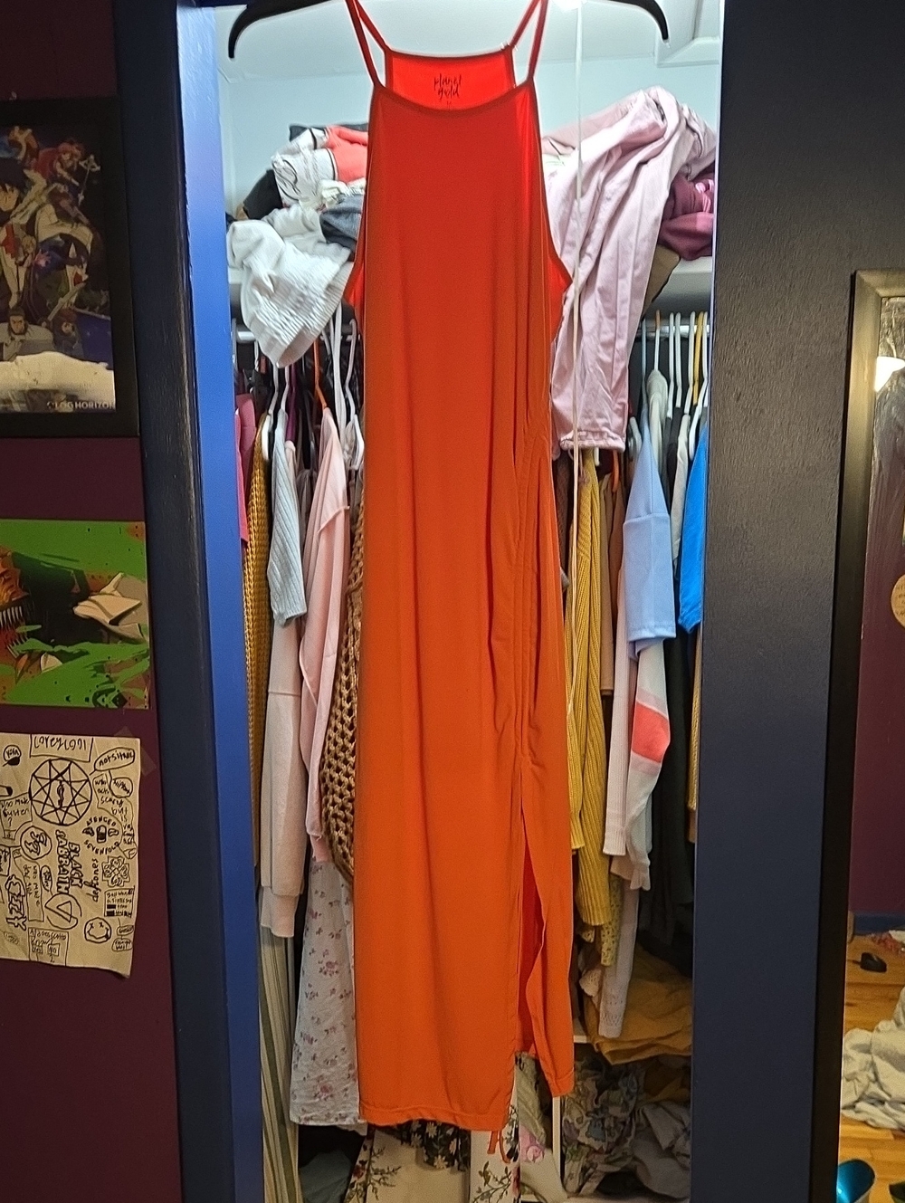 Planet Gold Orange Slip Dress with Spaghetti Straps